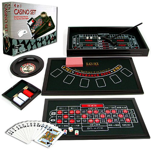 Mini 4 in 1 Casino Table Game Set - Play Poker, Craps, Roulette & Blackjack!