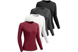 Mexholin 4 Pack Long Sleeve Workout Shirts for Women Compression Shirt Baselayer Athletic Running Top