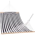 Lazy Daze 12 FT Quilted Hammock with Spreader Bar, 2-Person Double Hammock for Outside Patio Poolside Backyard Beach, 450 lbs Capacity, Black White
