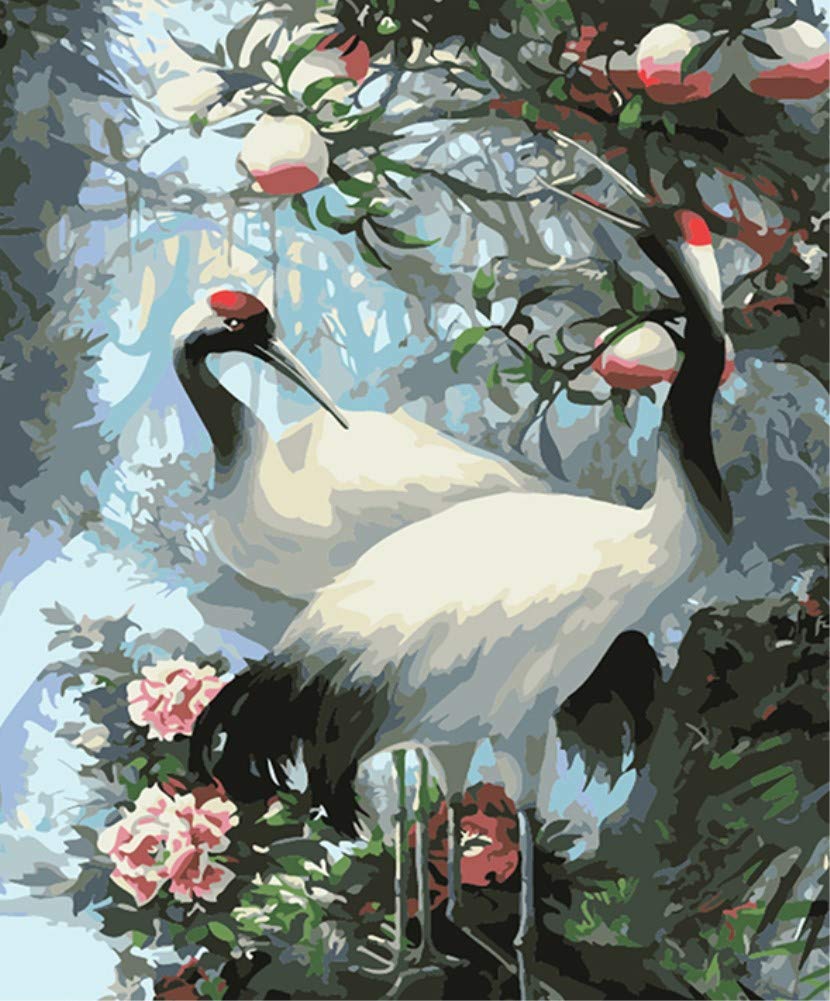 ABEUTY DIY Fabric Decorating Kits, Paint by Numbers White Crane 16x20 inches Number Painting Wall Art (Cranes, No Frame)