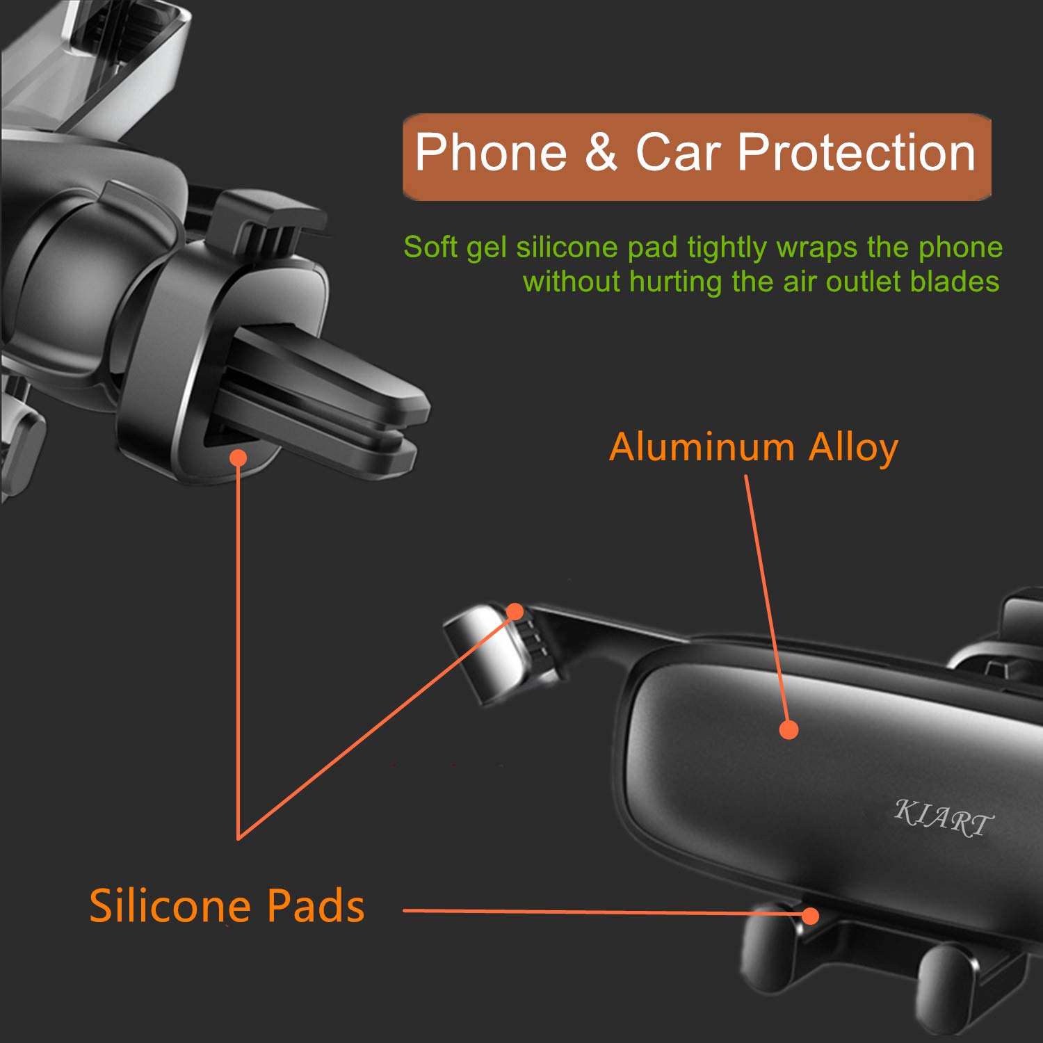KIART Mini 360° Rotation Pocket Car Vent Phone Holder Mount, Cell Phone Stand Cradle Air Vent Clip Silicone Pad Fit for iPhone, Samsung, LG, Pixel and Smart Phones up to 6.5\