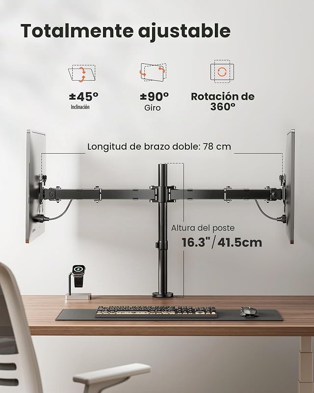 Ergear suporta 2 monitores para 13-32 polegadas, suporta dois monitores, monitora peso do braço até 8 kg