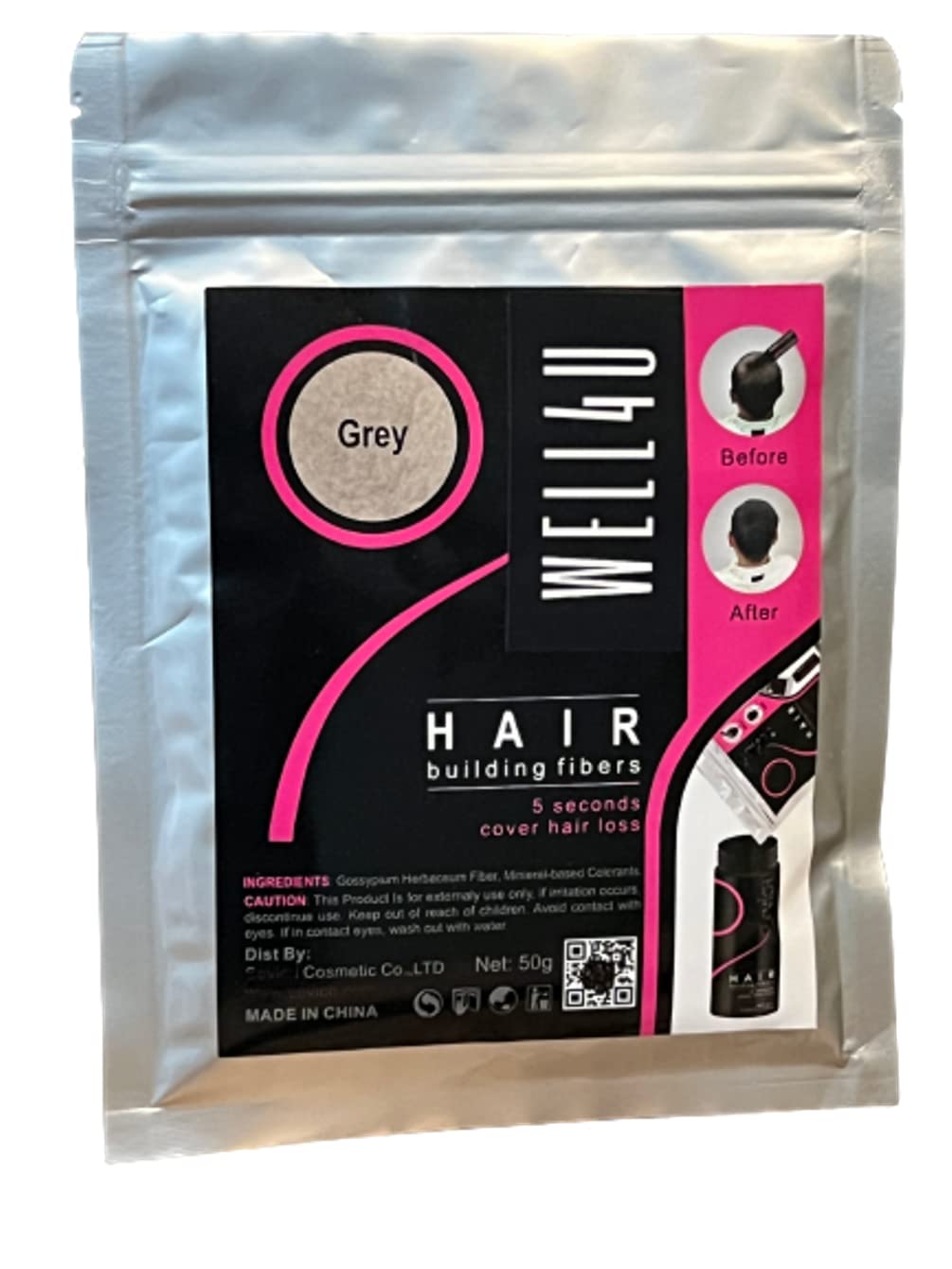 WELL4U Micro hair fibres, hair filler, hair filler, hair scattered hair, hair powder, hair thickening, hair from the tin, etc. (50 g, grey)