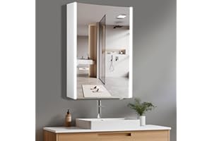 HAUSCHEN HOME 22 x15 Inch LED Medicine Cabinet Lighted Bathroom Mirror, 4000K Color Temperature Wall Mounted Makeup Mirror, Adjustable Shelf (Assembly Required)