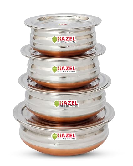 HAZEL Copper Bottom Kadai Urli with Lid - 4 Pcs Set