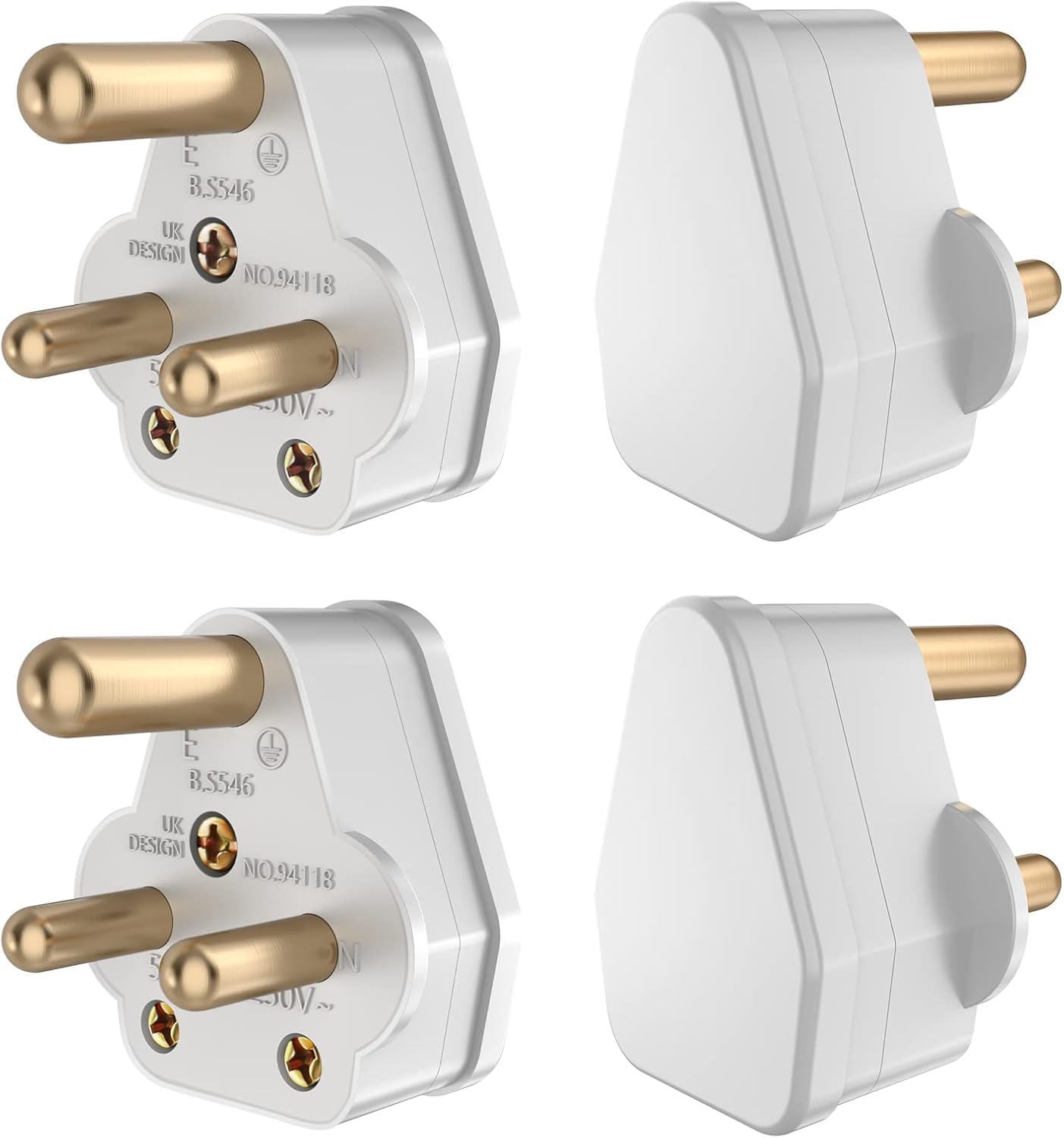 HITRENDS Round 3 Pin Plugs - 4 Piece Set, Mains Plug Adaptor for Home & Stage Lights (White)
