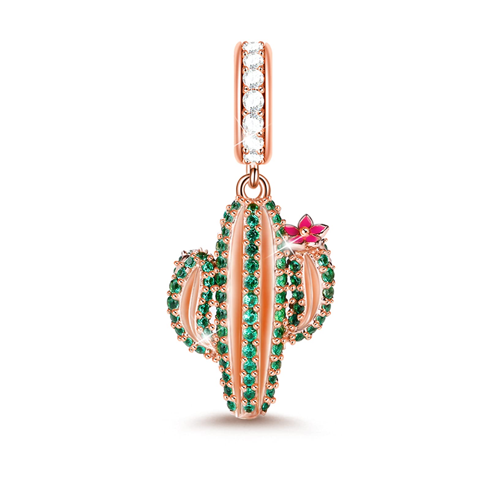 GNOCE Cactus Charms 925 Sterling Silver with Cz Plants Pendant Unconditional Love Beads Charms fit All Bracelets & Necklaces Best Gift for Mom Lover Girls