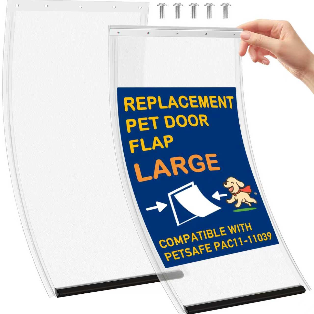 Photo 1 of 2 Pack Large Dog Door Replacement Flaps and 1 Metal Bracket with Screws, Compatible with Petsafe Freedom Doggie Doors, PAC11-11039 10 1/8" X 16 7/8" Magnetic Closure,Flexible (Frosted Transparent)