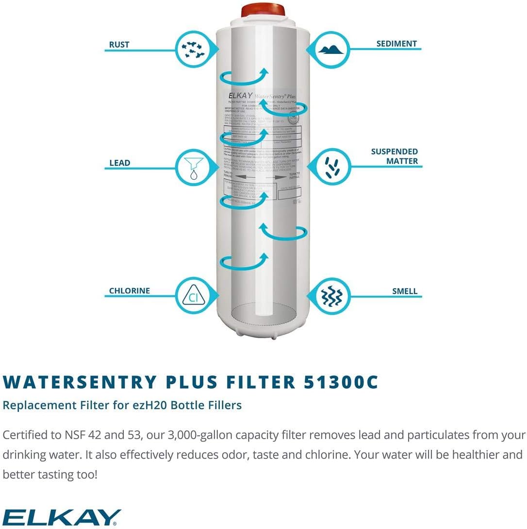 Elkay 51300C WaterSentry Plus Replacement Filter (Bottle Fillers) - Replacement Undersink Water Filtration Filters - 
