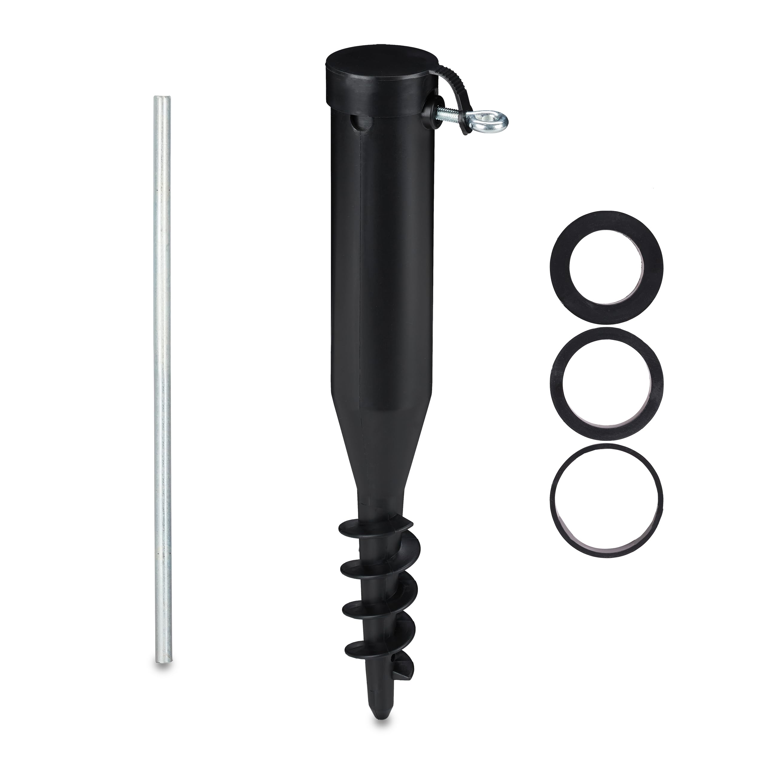 Relaxdays Parasol Anchor, Ground Spike, Screw in, Adapter, 40-52 mm, Plastic, Sunshade, Umbrella, Holder, Secure, Plant