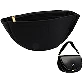 CHGCRAFT Mini Half Round Felt Purse Organizer Insert Small Handbag Purse Organizer Tote with Zipper for Women Item Storage Black, 10.2x4.7x3.1 inch