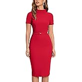 MUXXN Women's Retro Midi Short Sleeve Pencil Knee-Length Vintage Cocktail Office Business Work Dress