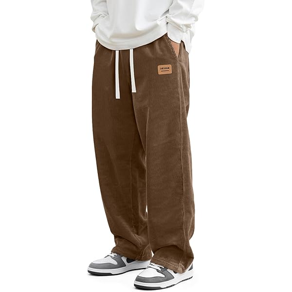COOFANDY Wide Wale Corduroy Pants Men Elastic Waist Drawstring