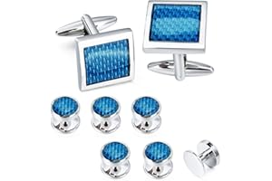 HAWSON Mens Cufflinks and Tuxedo Studs Set in Gift Box (Carbon Fiber), Jewelry or Accessories in Gold Silver Black Tone, Matching with Shirts Vest and Bow tie, Suitable for Birthday Wedding Anniversary