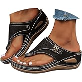 Orthopedic Sandals for Women 2026 Dressy, Flip Flops with Arch Support Comfortable Summer Open Toe Platform Boho Sandals Wedge Orthopedic Thong Casual Slip On Flats Slippers Walking Shoes