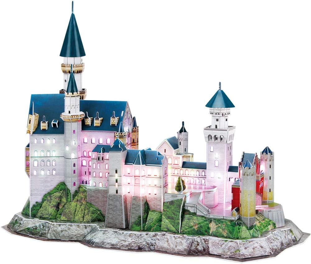 CubicFun 3D Neuschwanstein Castle Puzzles Germany LED Architectures Building Model Kits Toys for Adults Lighting Up in Night