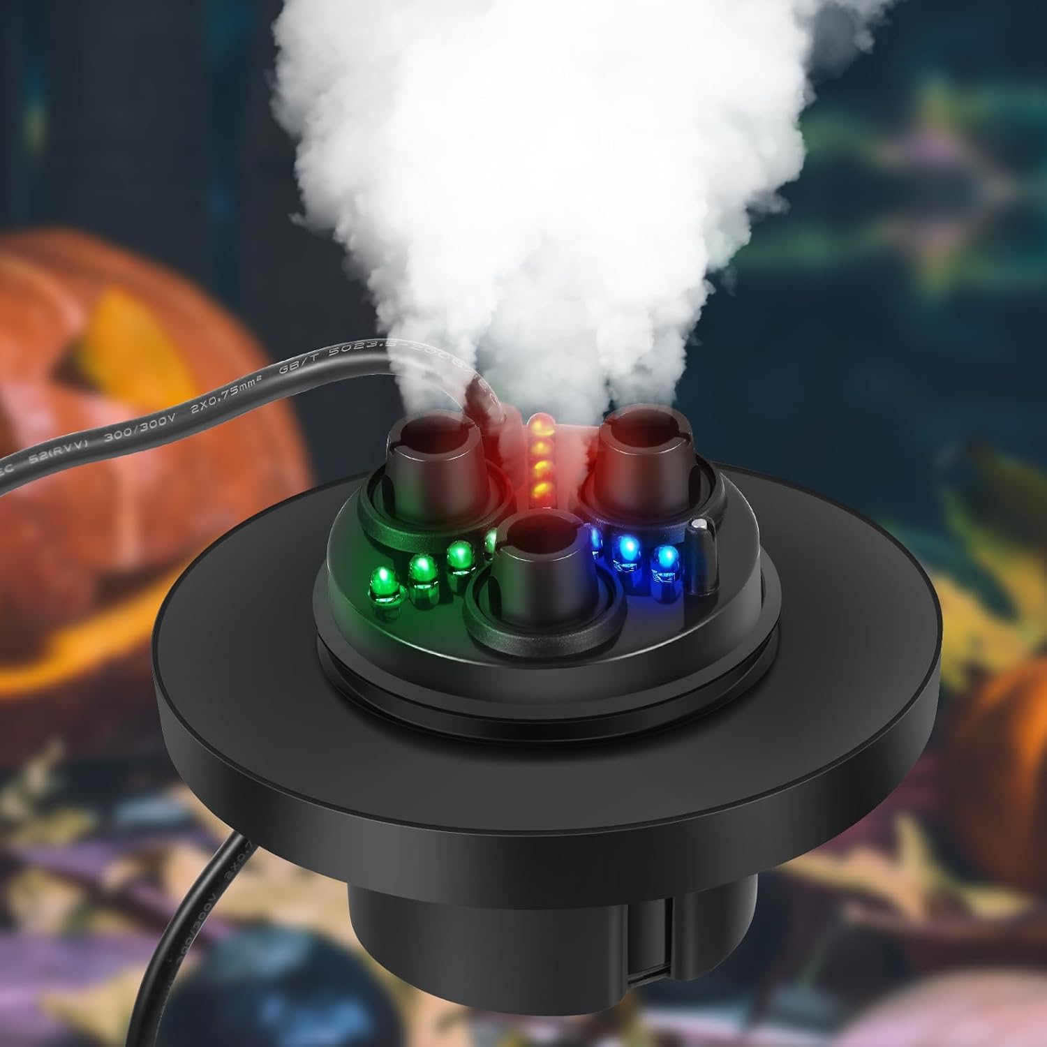 Indoor Fountains & Accessories - Uiifan Halloween Three Head Mist Maker Larger Fogger 12 LED Color Changing Indoor Outdoor Fogger Air Humidifier for Halloween Party Decorations Water Fountain Pond Aquarium Rockery Fish Tank