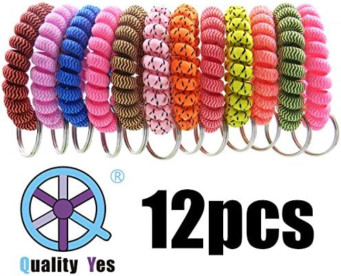 QY 12PCS New Version Bright Colorful Patterns Cloth Plastic Spiral Coil Wrist Band Key Ring Chain