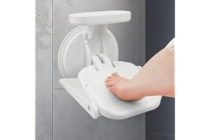 KOAKOMI Shower Foot Rest for Shaving Legs, Foot Stand with Powerful Suction Cup, Reusable Foot Rest Shower Stool, No Drilling Non-Slip Shower Pedal with Shelves for Inside Shower