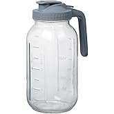 Novelinks 64OZ Glass Pitcher with Lid, Wide Mouth Mason Jar Pitcher, Leak-proof Water Jug for Juice, Milk,iced Coffee Lemonade Tea,1 Pack