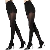 MeMoi 2 Pack Super Opaque Tights, Smoothing Control Top Tights, 80 Denier, Comfortable and Lightweight - Sizes XS to Q2