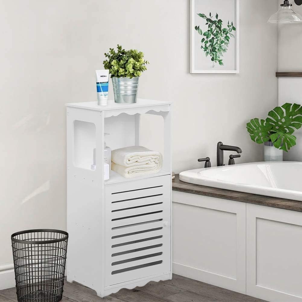 Gototop White Floor Free Standing Cabinet Wood Plastic Bathroom Furniture Cabinet Cupboard Storage With 3 Storage Components And Shutter Door Cupboard Furniture For Bedroom Kitchen Hallway Home Kitchen Bath Brilliantpala Org