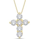 SAVEARTH DIAMONDS 1/2 Carat Round Cut Lab Created Moissanite Diamond Cross Pendant Necklace In 14K Gold Over Sterling Silver Jewelry For Women With 18" Chain (VVS1 Clarity, 0.50 Cttw)