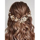 Yean Gold Flower Wedding Hair Vine Leaf Bridal Headpieces Crystal Hair Accessories Jewelry for Women and Girls