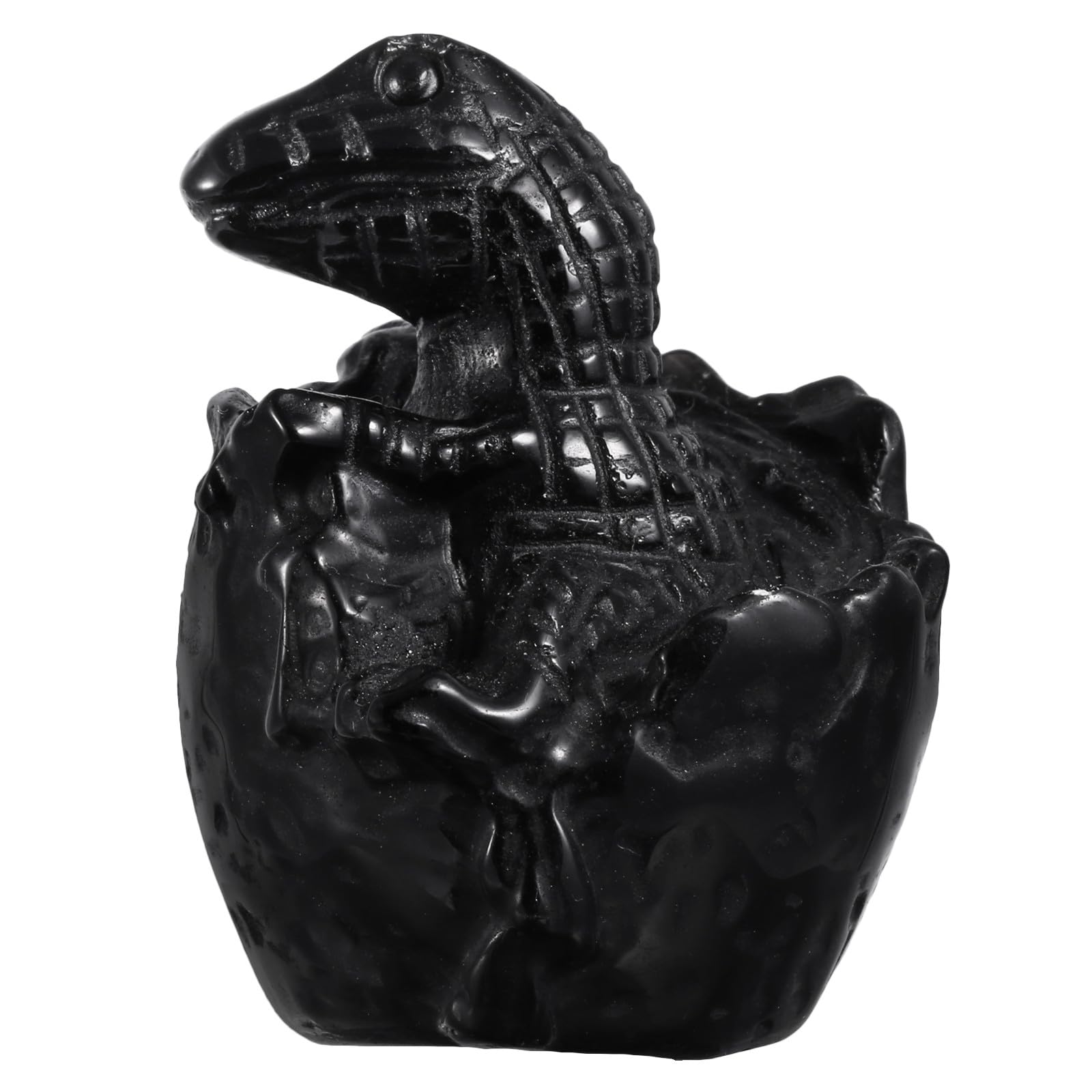 mookaitedecor Black Obsidian Crystal Baby Dinosaur Ornament Collectible Figurine, Carved Semi Precious Gemstone Animal Gift Cute Room Decor, Stone Dinosaur Statue Easter Good Luck Table Decoration