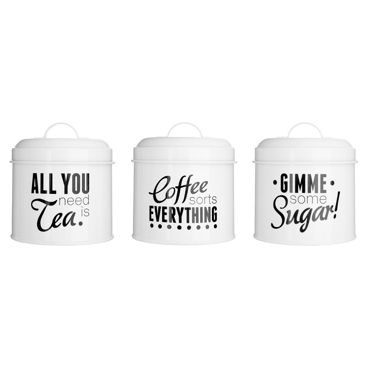 Premier Housewares Tea Coffee Sugar Canisters White Set of 3 Biscuit Tin Canisters Sets for the Kitchen Biscuit Tins Storage Biscuit Jar Dimensions (H x W x D): 13 cm x 11 cm x 11 cm