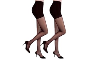 Citystl 2 Pairs Black Sheer Tights for Women, 30D Control Top Pantyhose with Reinforced Toes