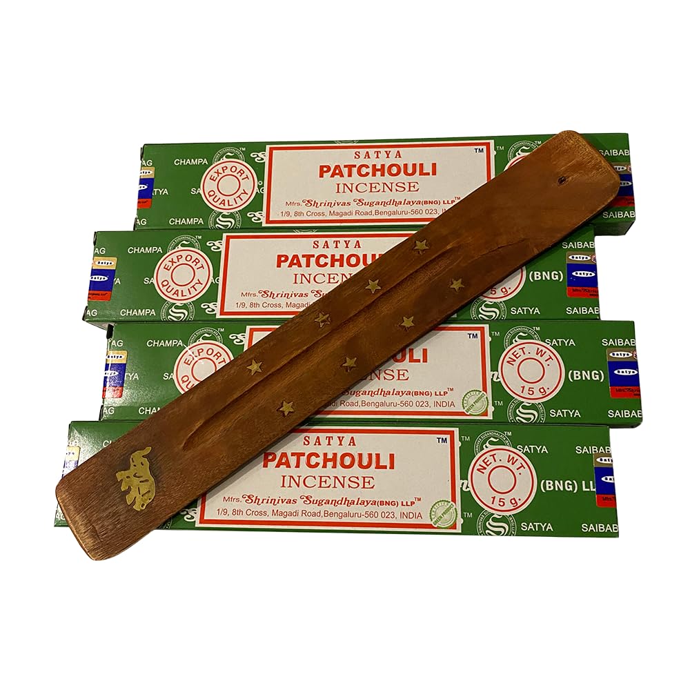 VIE Satya Incense Sticks, 4 Packs x 15g, with Incense Holder, Patchouli