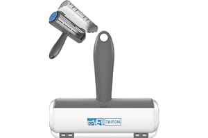 Triton Pet Hair Removal Tool w/Fur Trapping Compartment and Detachable Handle, 60% Smaller Storage Size, Reusable Shedding Roller, Cat and Dog Hair Remover for Car, Furniture, Carpet (Gray/White)