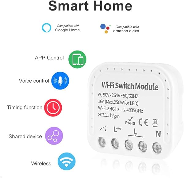 Lepeuxi Mini WiFi Smart Light Switch Mdulo de Interruptor de Bricolaje de 2 vas eWeLink App Control Remoto Compatible con Alexa Google HomeNest IFTTT