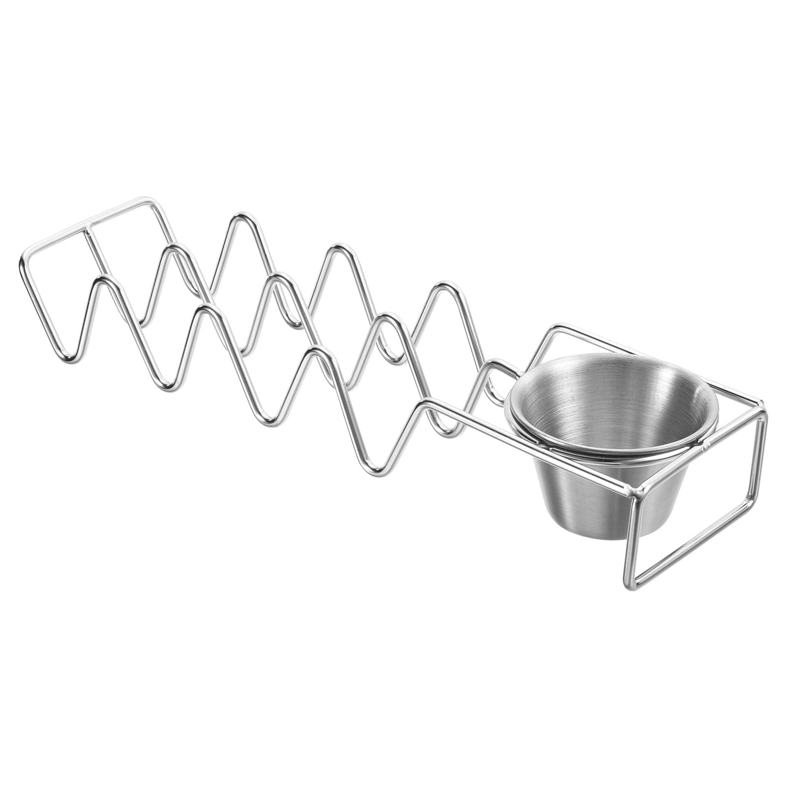 uxcell Taco Holder, Stainless Steel Taco Stand Rack Tray with Condiment Cups, Each Rack Holds Up to 4 Tacos, Grill Safe and Dishwasher Safe, Silver