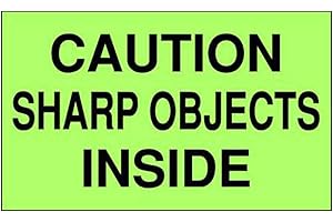 TapeCase Shipping Packing Labels"Caution Sharp Objects Inside", Green/Black - 500 per Pack (1 Pack)