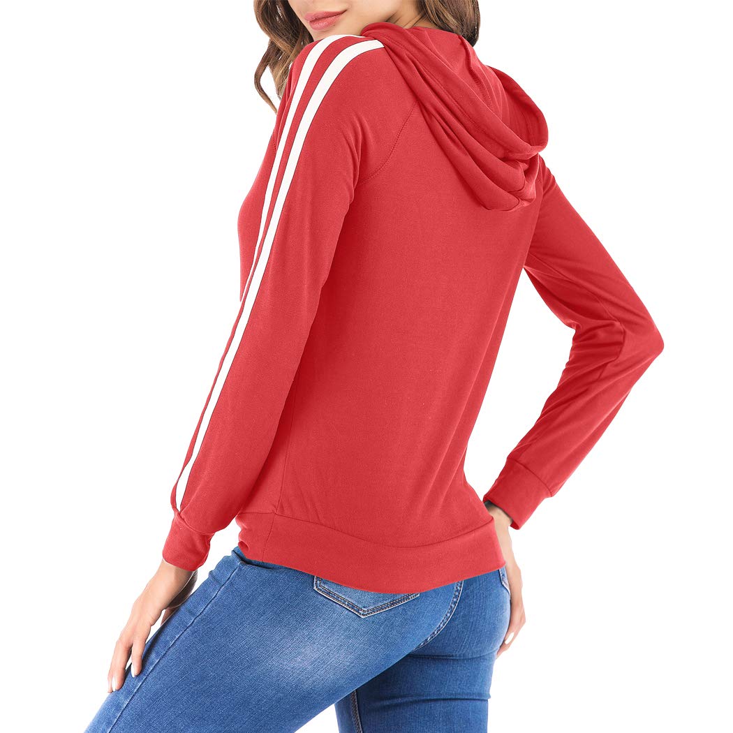 Eanklosco Basic Hoodie Womens Casual Long Sleeve Pullover Lightweight Drawstring Hooded Sweatshirt Kangaroo Pocket (2XL, Red)