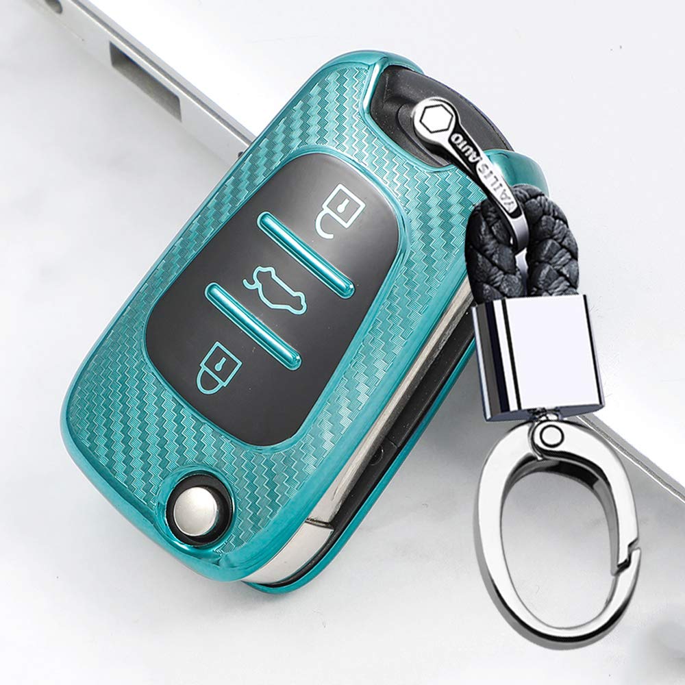 ontto TPU Silicone Car Key Fob Cover Keyring for Kia Ceed Sportage Sorento Rio Hyundai I10 I20 I30 IX35 Veloster accessories Flip Folding Key Case Remote key Shell key Holder Protector Green