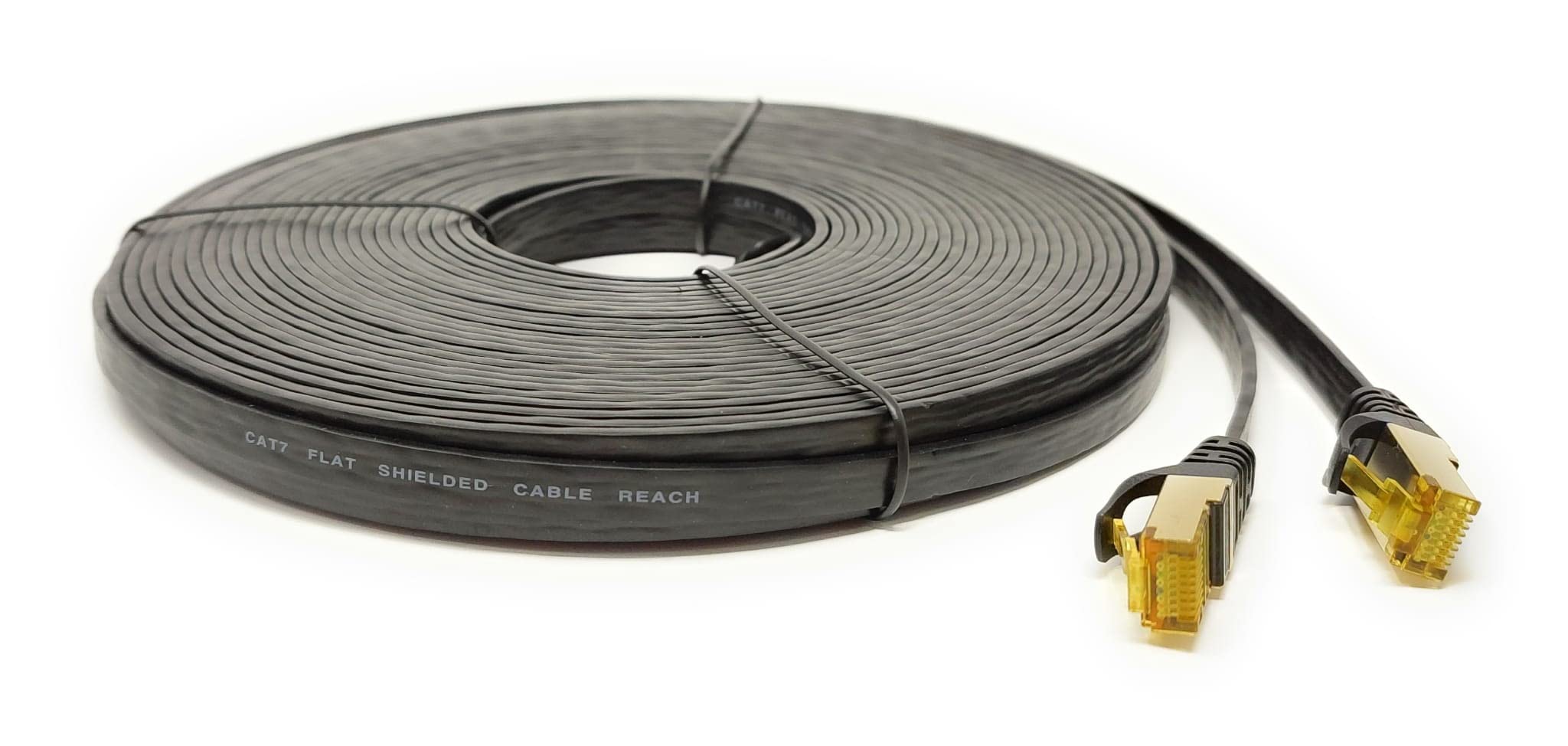 Maincore (20m CAT7 Flat Ethernet Cable 10Gbps 600Mhz High Speed Gigabit SFTP, Cat 7 Lan Network Internet Cord, RJ45 Gold Plated Connectors (20m, Black)