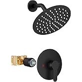 Airuida Shower Faucet Set,8 Inch Round Rainfall Shower Head,SUS304 Stainless Steel Single Handle Shower Trim Kit,Wall Mount Bathroom System with Female Threads Valve Matte Black