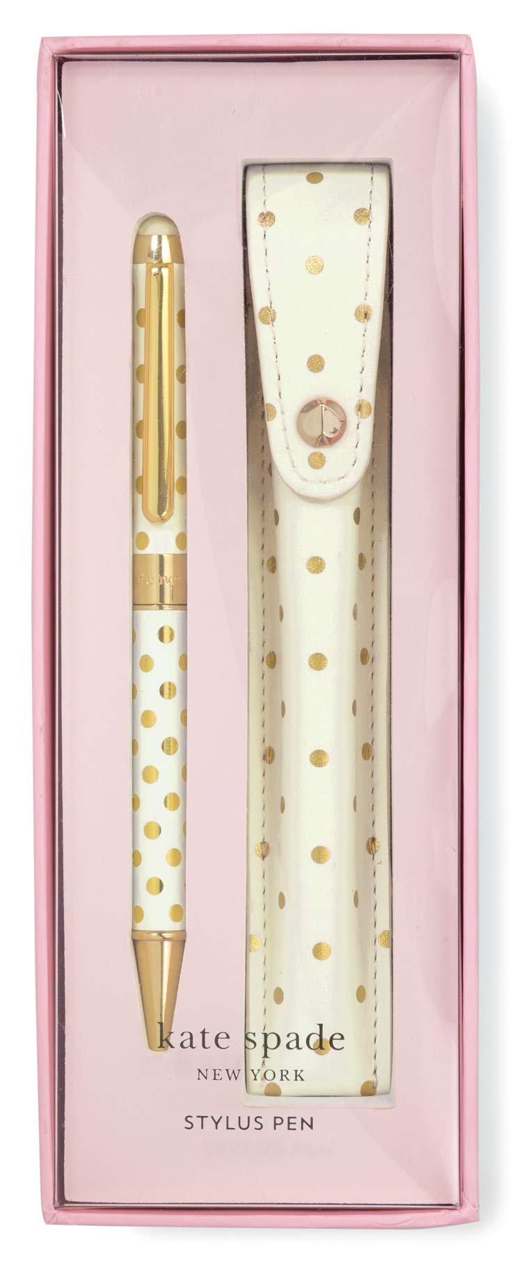 Kate Spade New York Stylus Pen for Touch Screens, Metal Ballpoint Pen with Black Ink and Storage Pouch, Gold Dots