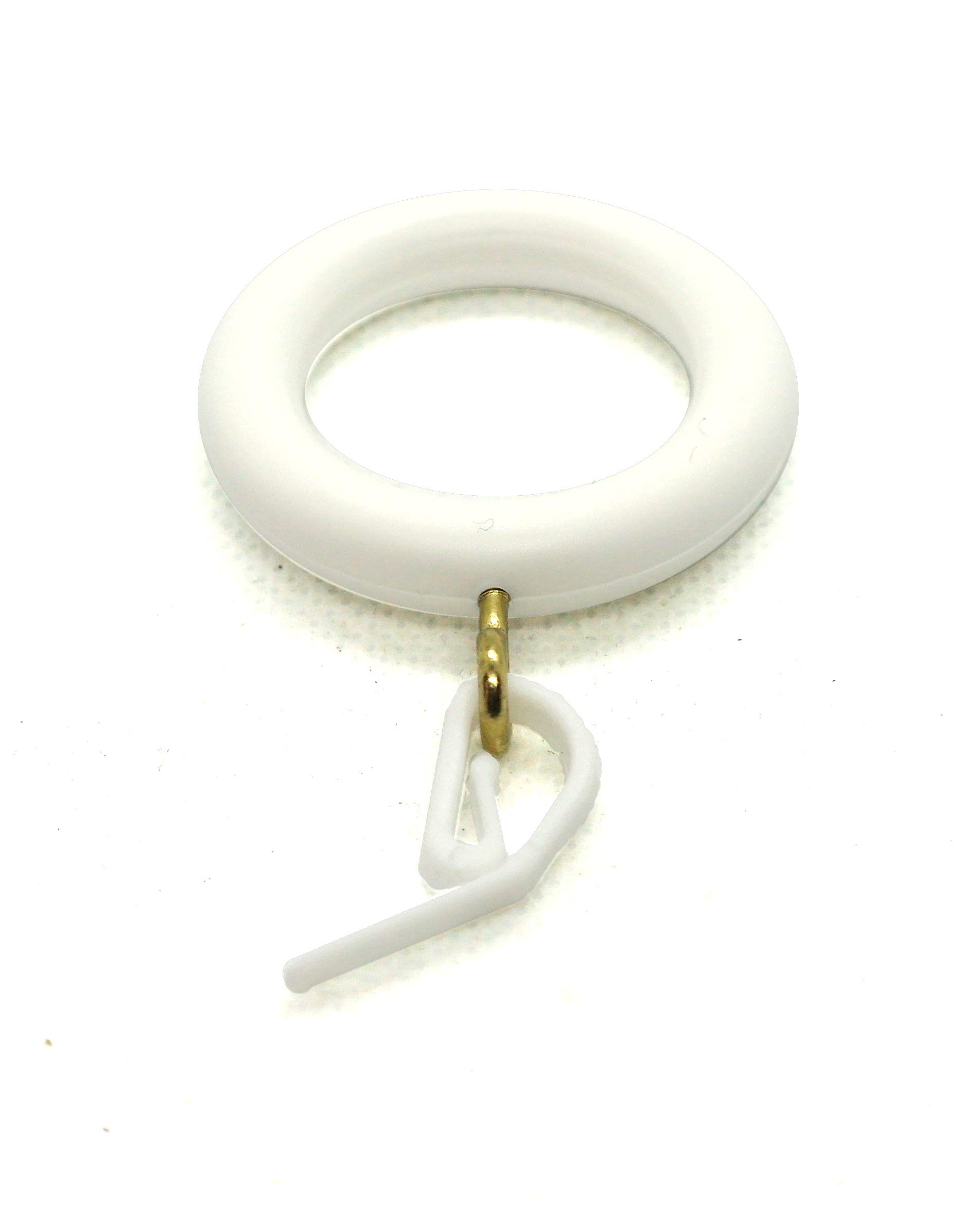 White Curtain Rings Plastic wood effect 30mm Inner Diameter 46mm Outer Diameter x 8mm Thick with Golden Eyelets and White Hooks Pack of 10 (White Rings 30mm id)