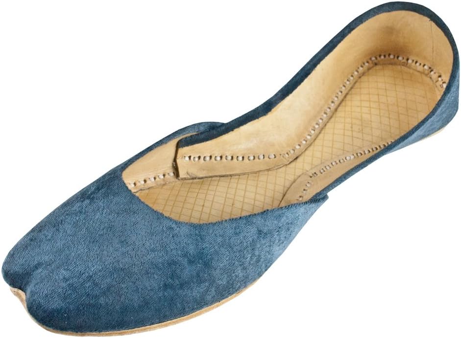 Womens Blue Velvet Casual Leather Indian Khussa Shoes Pumps Size 8uk