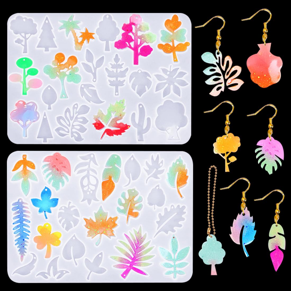 Voyyphixa 2 Pcs Resin Earring Moulds 41 Pcs Leaf Shape Jewelry Resin Moulds Silicone Moulds for Epoxy Resin Leaf Resin Casting Moulds for DIY Studs Necklace Pendant Bookmark Art Craft