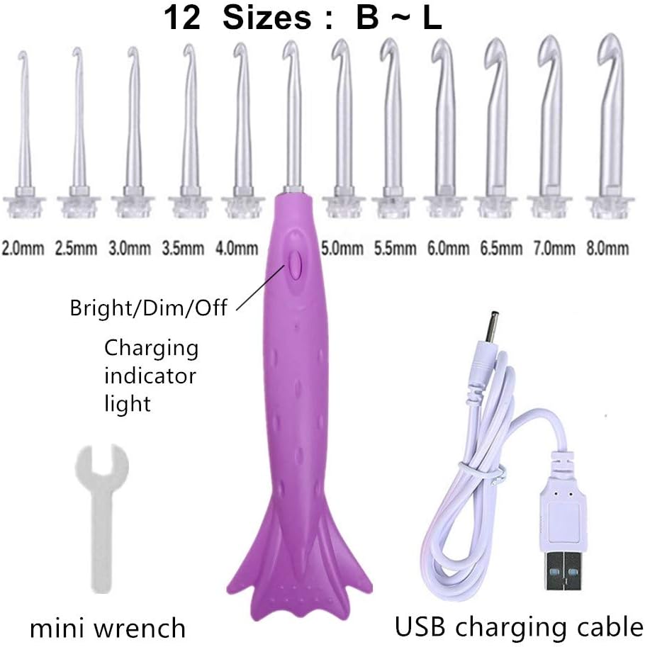 12 Sizes Lighted Crochet Hooks,Light Up Crochet Hooks Complete Set