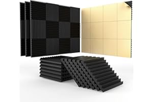 HEMRLY 48 Pack Acoustic Panels With Self-Adhesive,1" X 12" X 12" Quick-Recovery Sound Proof Foam Panels, Acoustic Foam Wedges High Density, Soundproof Wall Panels for Home Studio,Carbon Black