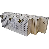 OccasionALL Gold Gift Bags Medium Size, Assorted Print Gift Bags with Handles, Metallic Tote Bags for Christmas, Holidays, Gift Wrap, Party Favors, Shopping, Bulk, 7.5x3.5x9, 12 Pack