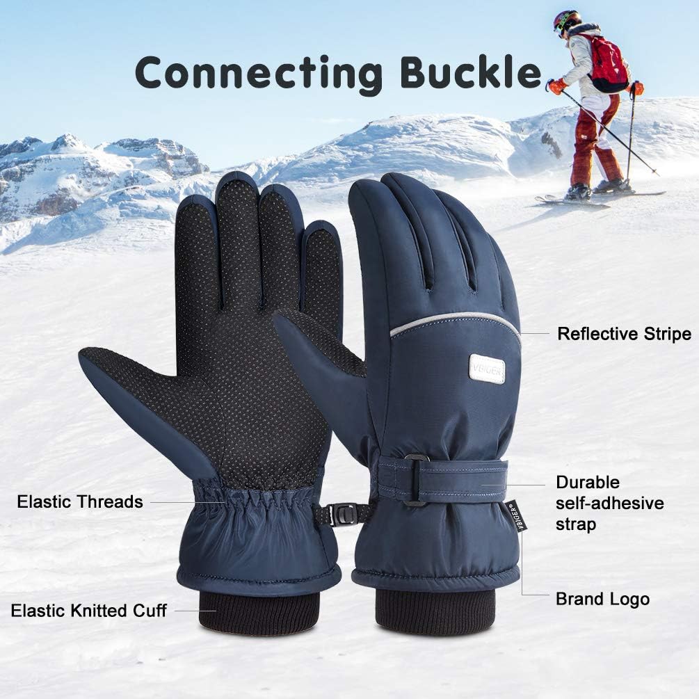 Boys Girls Winter Gloves Kids Ski Snow Snowboard Anti-slip Waterproof Gloves Warm Gloves for Children 6-12 Years Old: Clothing