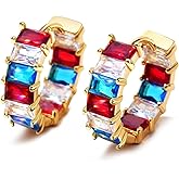 Mesovor Gold Cubic Zirconia Hoop Earrings for Women Trendy, 18K Gold Plated Huggie Hoops Earrings | Green Black Red Stones Earrings Jewelry Gifts