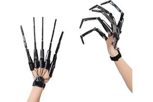 Thafikzi Halloween Gloves: Skull Fingers Articulated Devil Claws Cosplay Ghost Hands - All Finger Fit, Flexible, Black